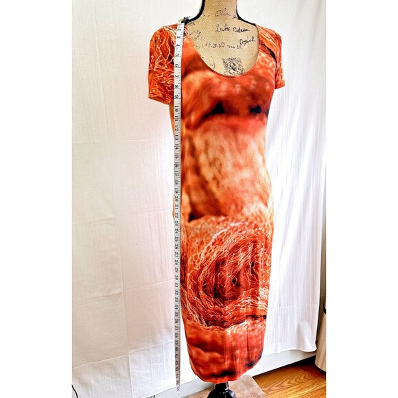 APRIORI/Escada group Orange Volcano Lava Print Short Sleeves Midi Dress Sz 8 - Picture 2 of 11